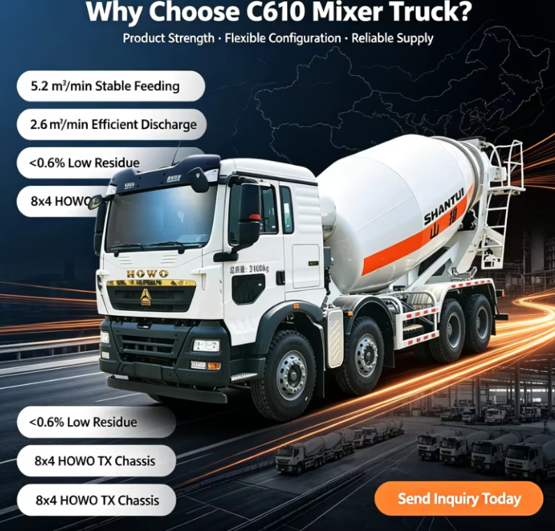 Betonomieszarka 8cbm C610 z kabiną MAN T5G, silnikiem Weichai 8x4 do budownictwa